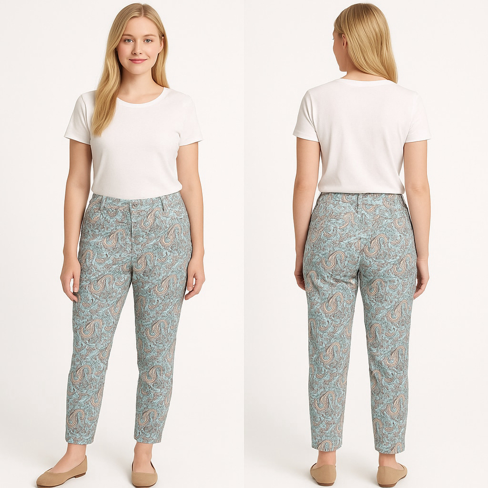 Talbots Women's Plus Blue Paisley Cropped Pants 14